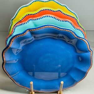 4 Dinner Plates Nautica Melamine 11” Turquoise Blue Orange Yellow New